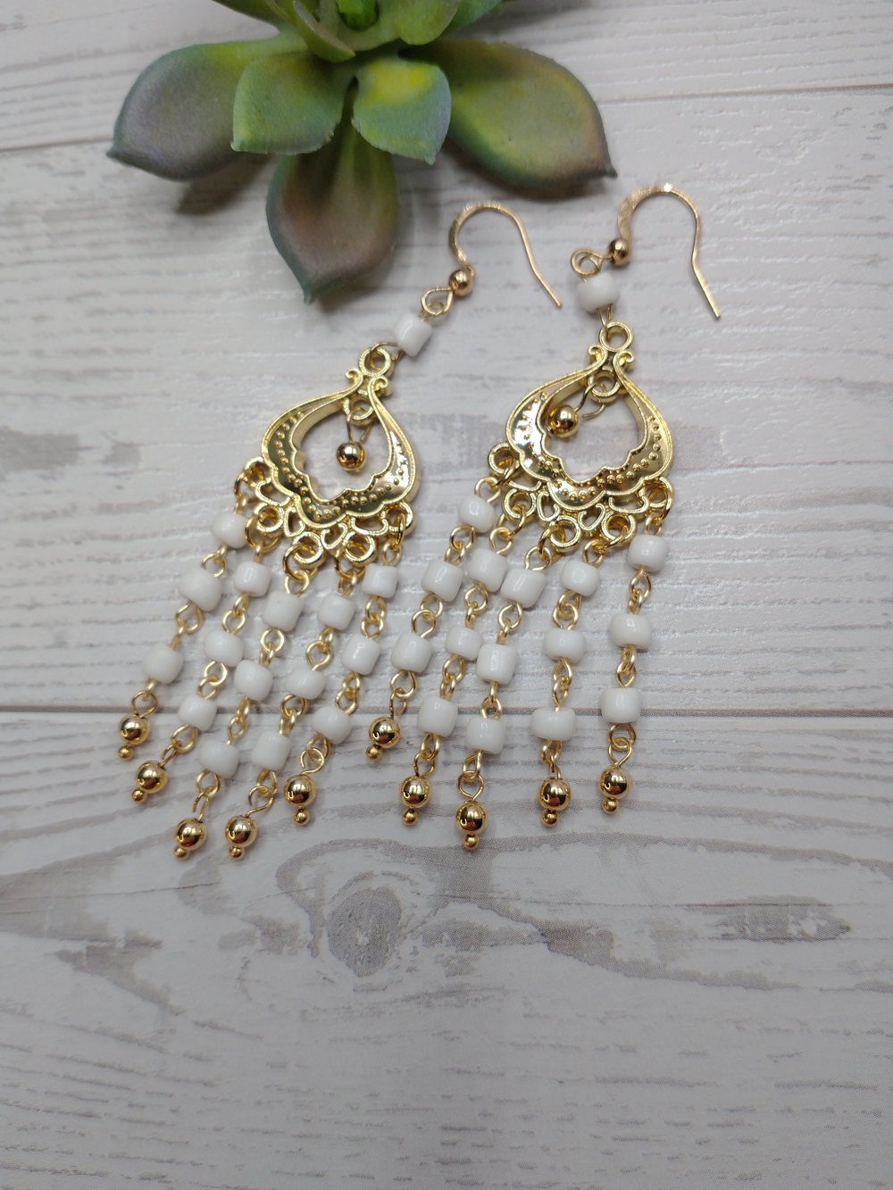 New Hand Crafted Bali Style Beaded Chandelier Earrings